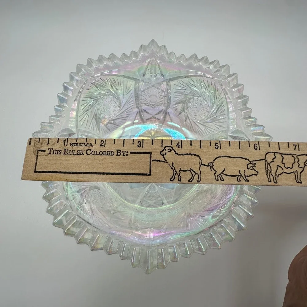 Vintage L.E. Smith Carnival Glass Footed Bowl Iridescent Pinwheel Star Pattern